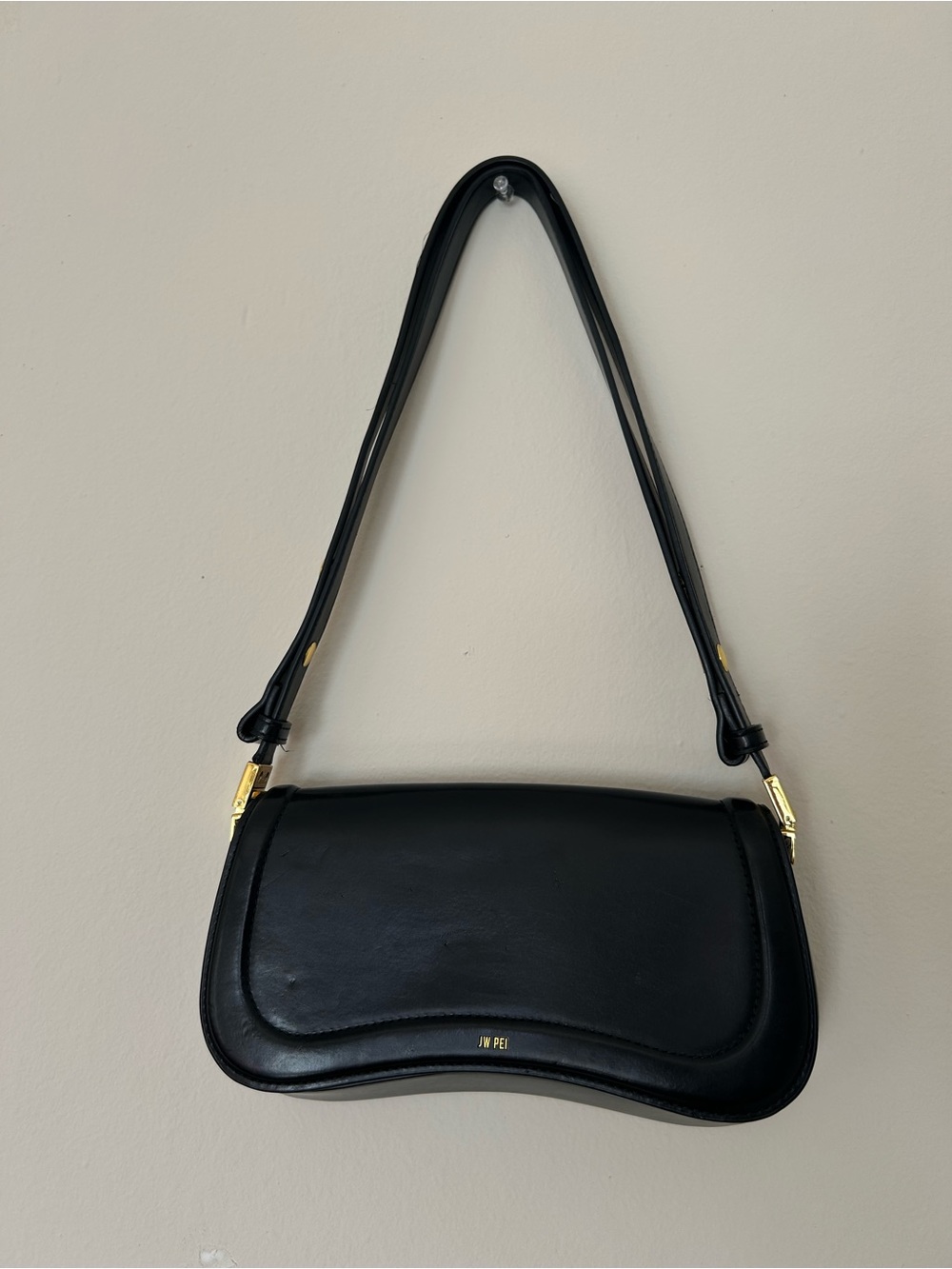 JW PEI Black Faux-Leather Shoulder Bag with Gold Hardware